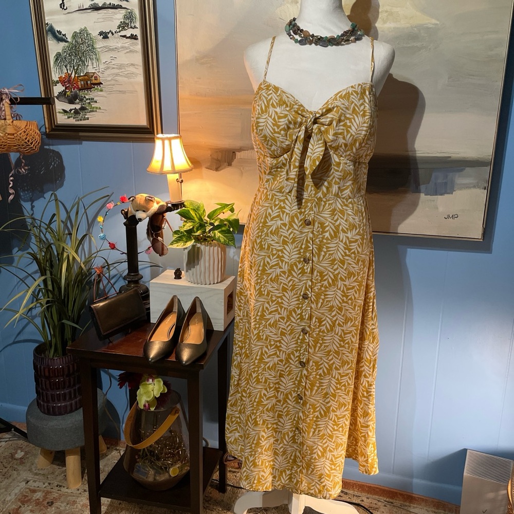Chic Yellow Patterned Midi Dress